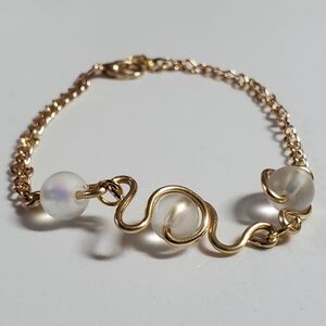 Handmade Gold bracelet with opal beads crystal jewelry for women wire wrapped